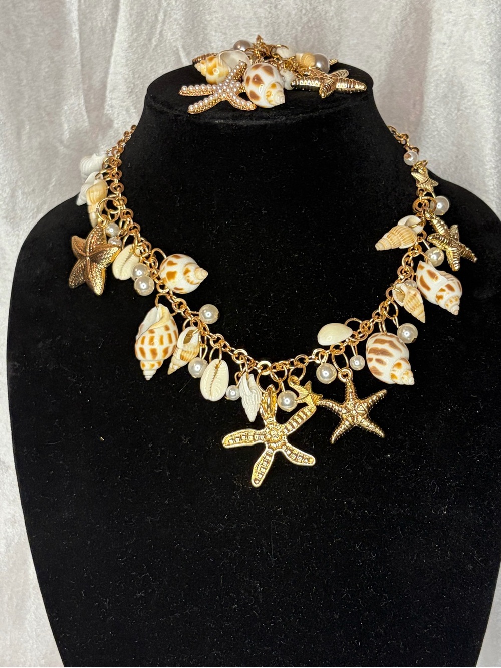 Gold-Tone Seashell & Starfish Charm Necklace - Beach-Inspired Jewelry